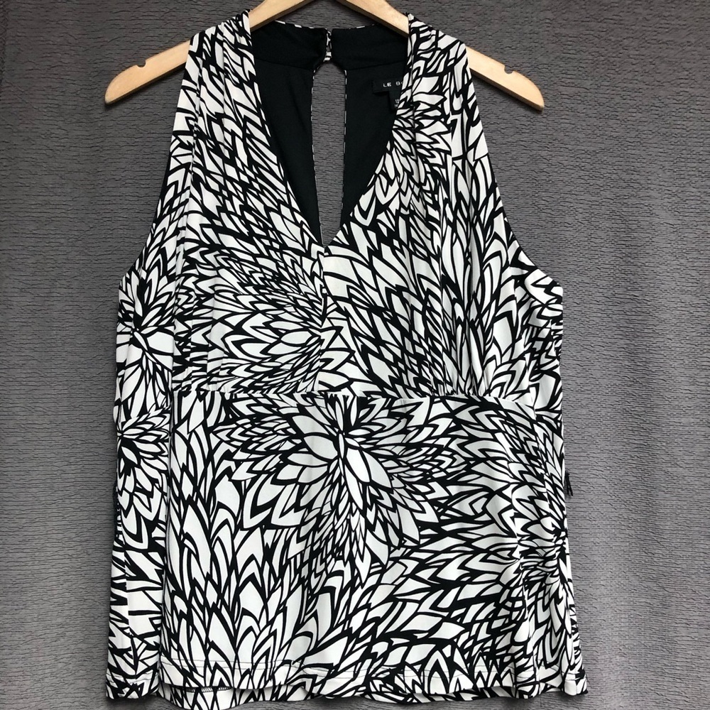 NWT le bos 18 W black and light gray floral abstract halter top